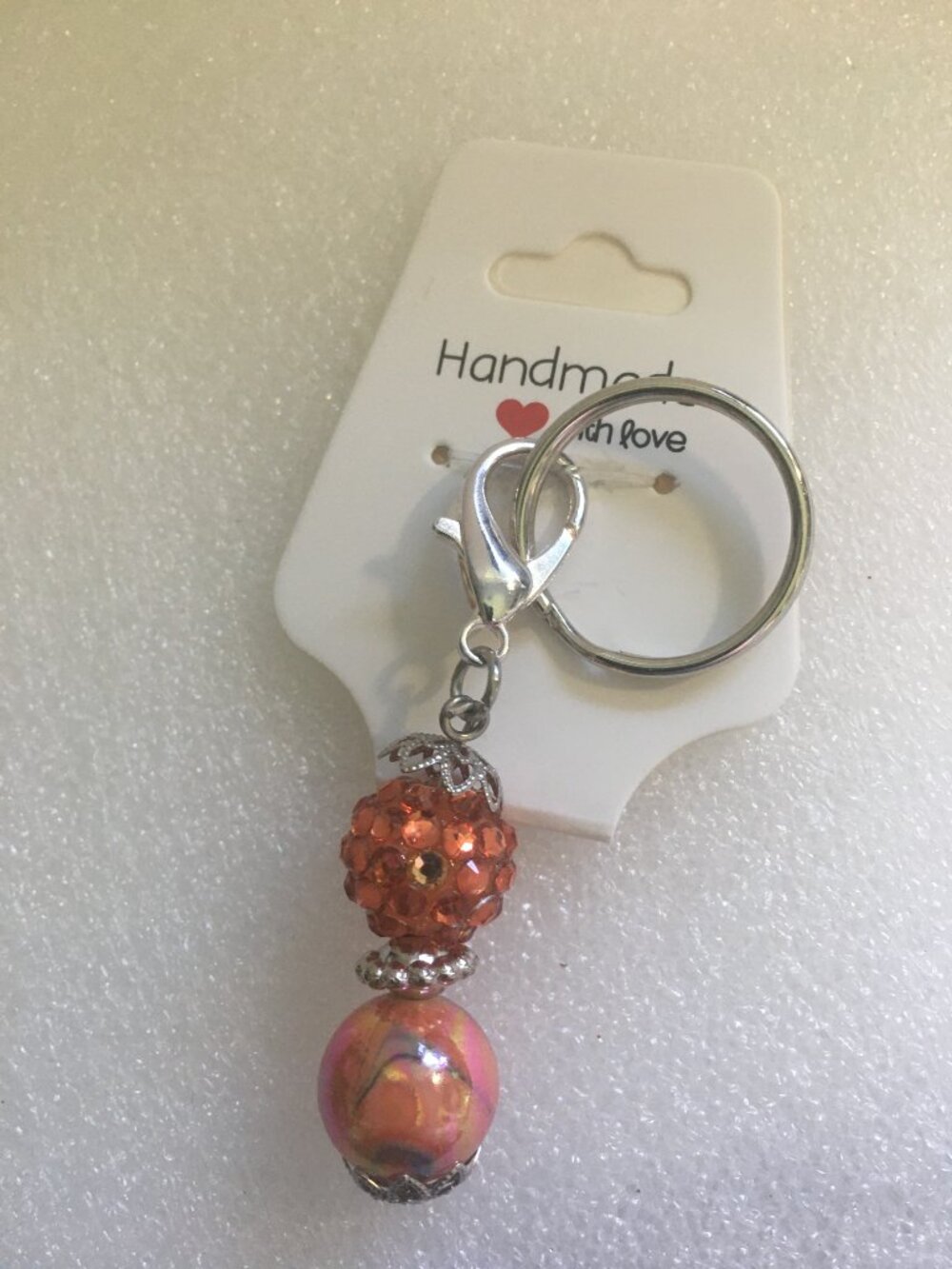 Acrylic Beaded Keychain – Orange Marble & Iridescent Charm